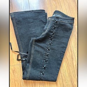 Vintage  jeans 90s iconic Women’s dark blue Lace Up Bondage Pants Hot Topic .